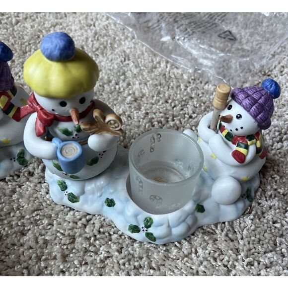 Partylite Snowbell Kids Votive Candle Holder Snowman Porcelain P7869 Christmas - Picture 2 of 4